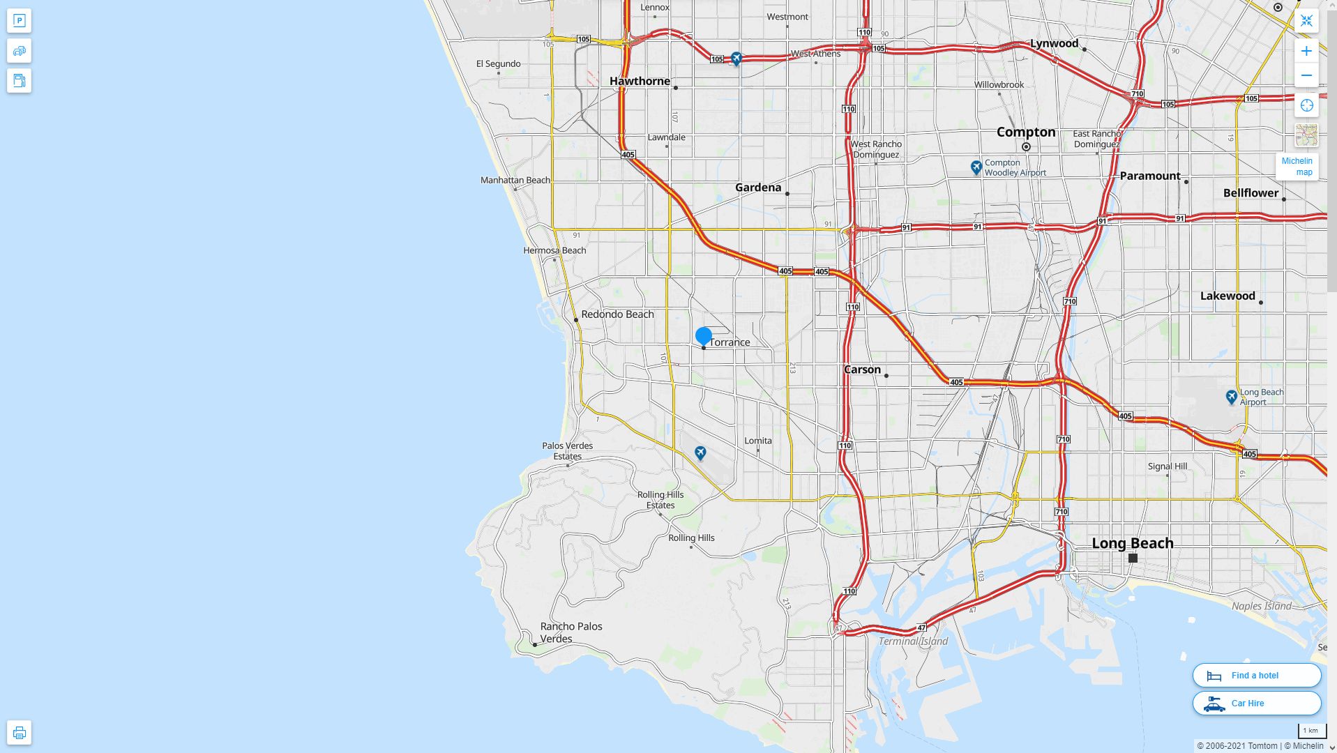 Torrance California Highway and Road Map